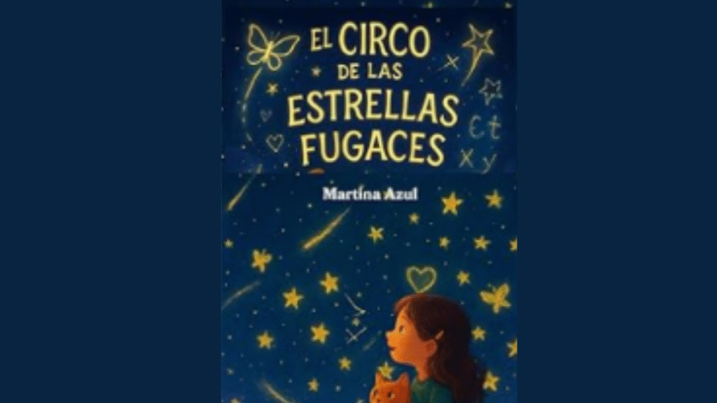 portada del cuento de estrellas fugaces con fondo azul marino