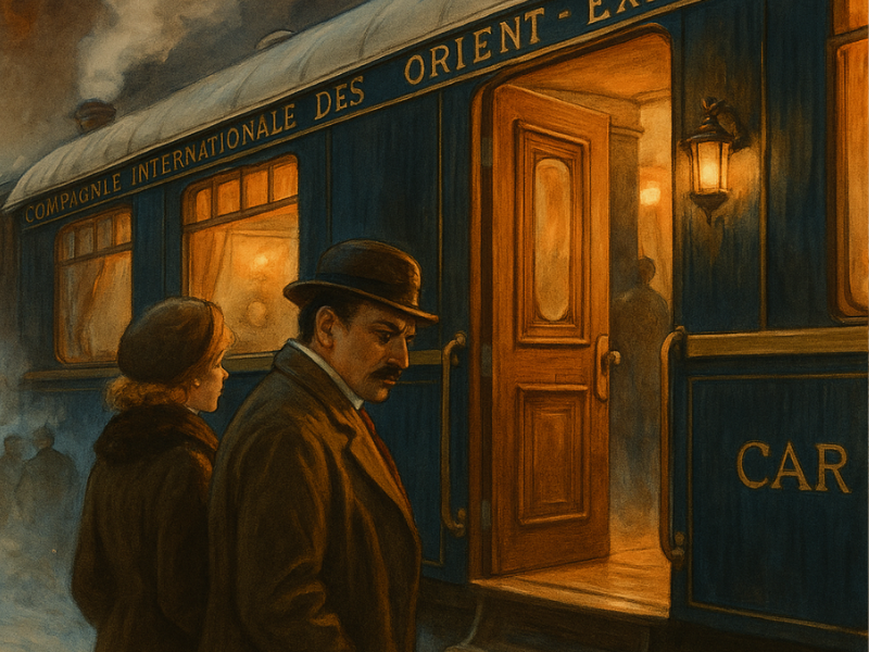 dibujo del tren de asesinato en el orient express