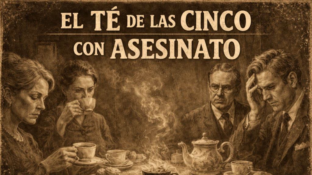 foto sepia con los sospechosos tomando te