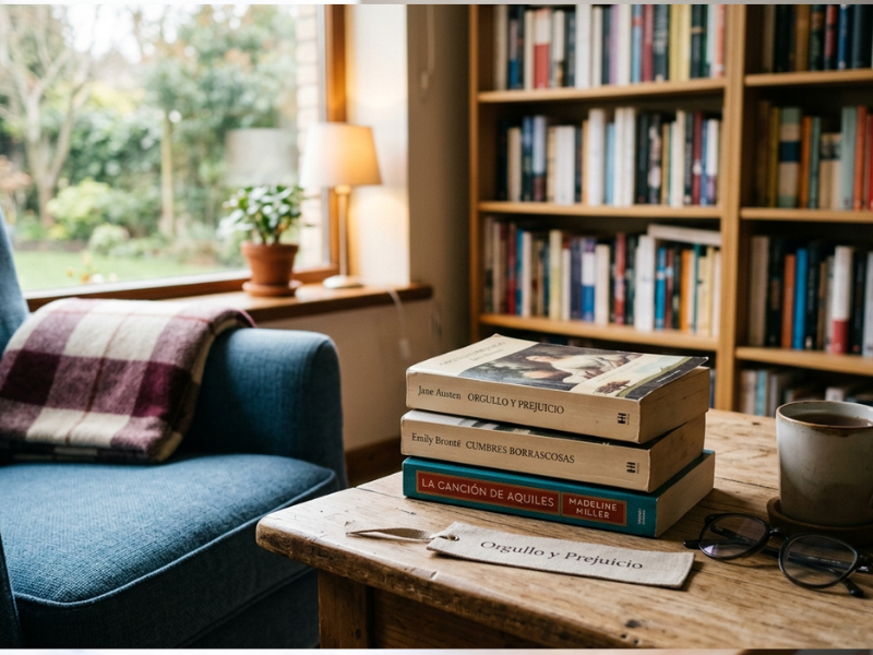 sillon y libos de romance en la mesa