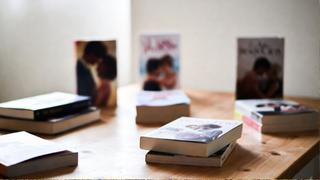 libros de romance sobre mesa de madera
